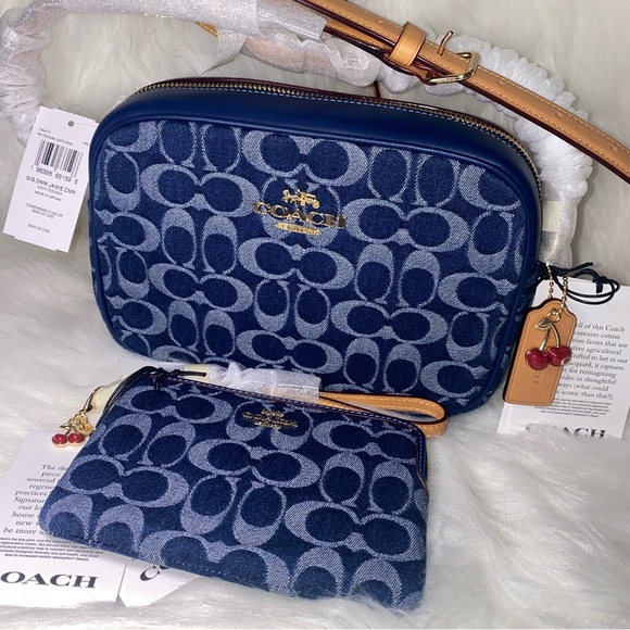 Coach Handbags - Coach 🍒 Denim signature purse and wristlet set New